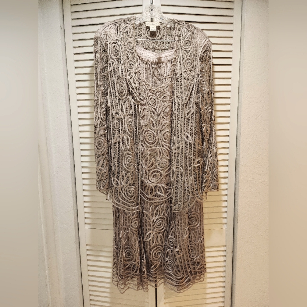 Soulmates C1067 Silk Hand Crochet Embroidered Jacket Top and Skirt Set, Size 2X